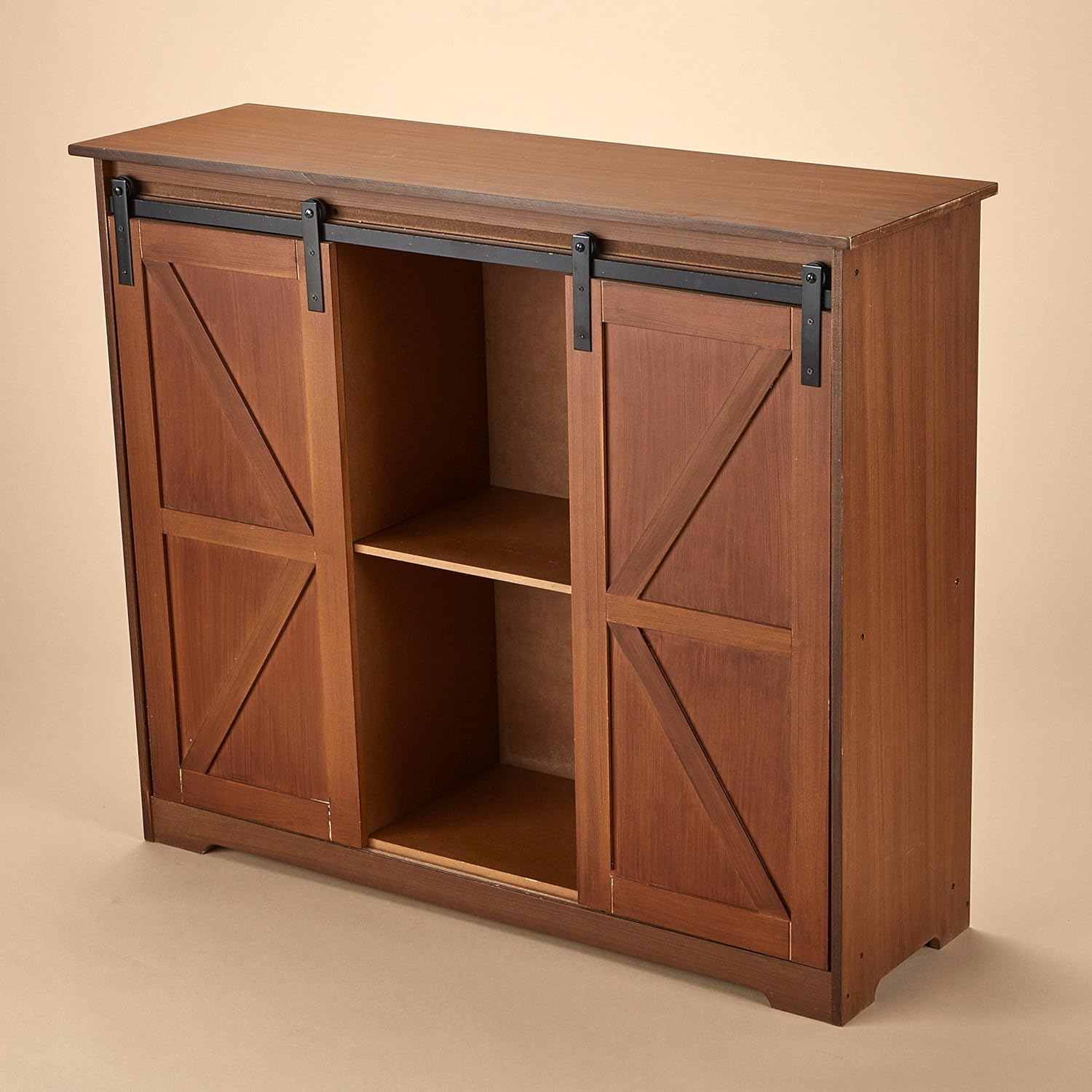 The Lakeside Collection Distressed Sideboard Buffet Cabinet with Sliding Rail Barn Doors - White