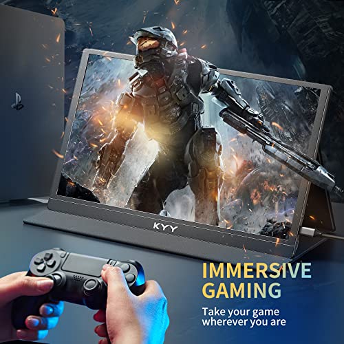 4K Portable Monitor - KYY 15.6'' 3840x2160 UHD USB-C Monitor, 100% Adobe RGB, 400cd/㎡, IPS Computer Gaming Display HDR Travel Monitor w/Speakers & Smart Cover for Laptop Xbox PS5 Switch PC Phone