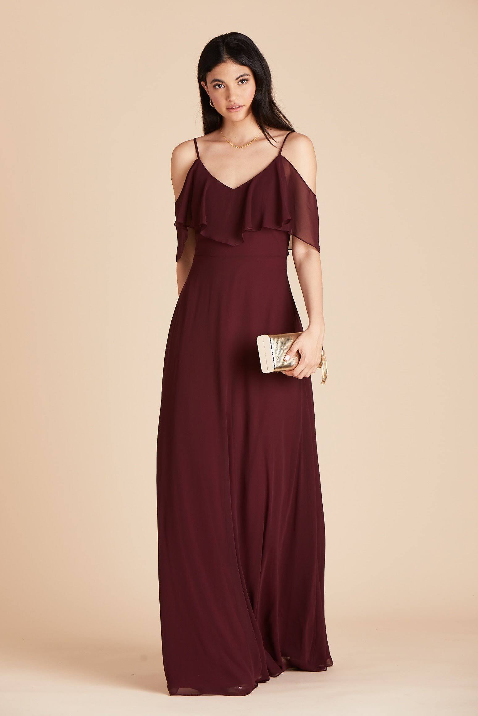 Birdy Grey Jane Convertible Chiffon Bridesmaid Dress in Cabernet Xs / Cabernet / No Slit