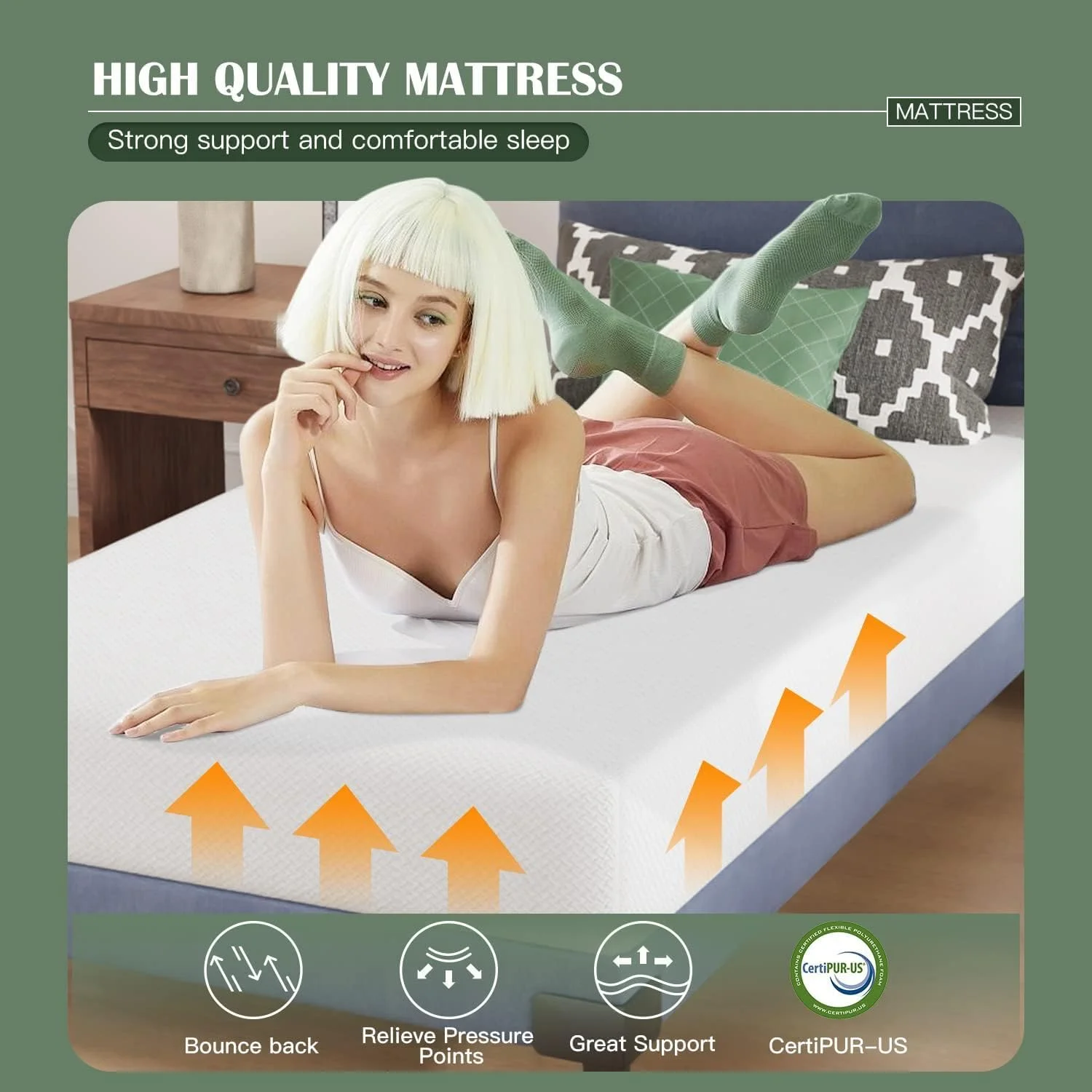 CL.HPAHKL 5/6/8/10/12inch Twin Size Base Foam Mattress, Medium Firm Mattresses for a Cool Sleep & Pressure Relief, CertiPUR-US Certified Bed-in-a-Box （White）