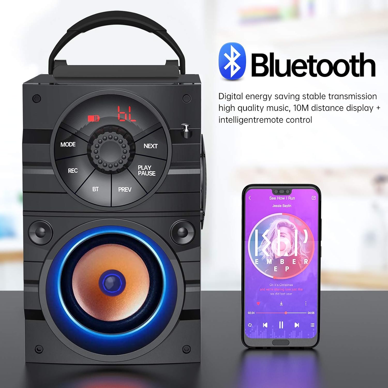Portable Bluetooth Speakers with Light, Wireless Big Speakers with Subwoofer, FM Radio, LED Lights, EQ, Booming Bass, Bluetooth 4.2 Stereo Loud Outdoor/Indoor Party Speakers for Home, Camping, Travel