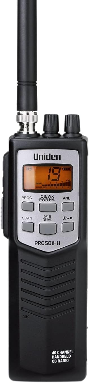 Uniden PRO401HH Professional Series 40 Channel Handheld CB Radio, 4 Watts Power with Hi/Low Power Switch, Auto noise cancellation, Belt Clip And Strap Included, 2.75in. x 4.33in. x 8.66in.