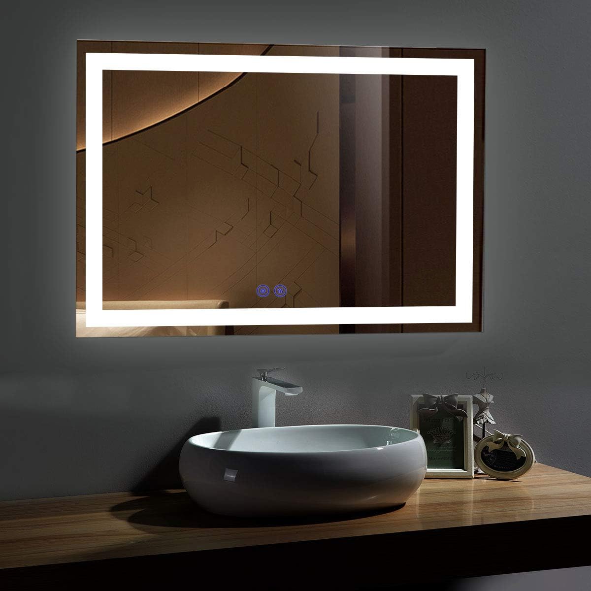 BHBL 60 x 36 Inch Illuminated LED Bathroom Mirror with Smart Button, Anti Fog, Dimmable, Bluetooth Speakers, Vertical & Horizontal Mount, Hotel Office Bar Mirror (D224-6036A)