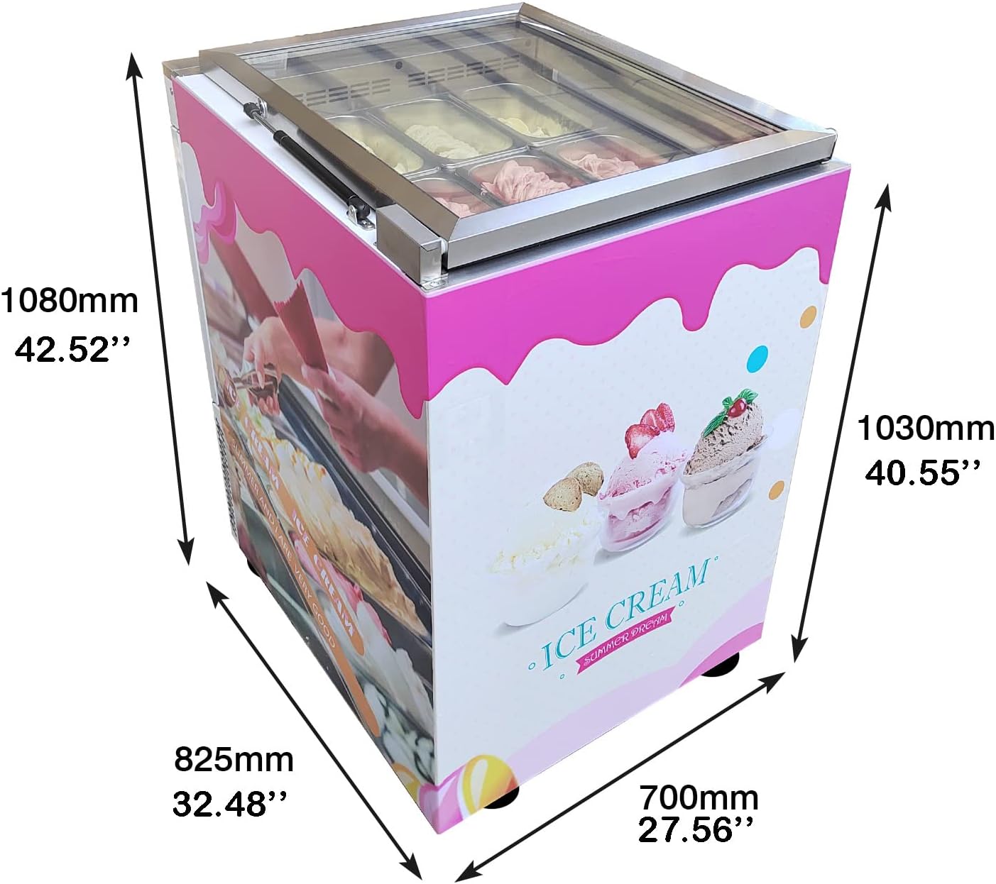 Kolice Commercial 9 Drums/ 6 Pans Ice Cream Showcase Freezer,Ice Cream Display Showcase, Ice Cream Display Freezer for Restaurant, Ice Cream Shops, Hotels, etc.