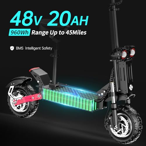 HLOIE Electric Scooter for Adults Peak 5600W Dual Motor Up to 50MPH,Battery Range to 45Miles Fast Sports Escooter 11" Off Road Tires 800lbs Max Load Folding Scooter for Teens with Detachable Seat
