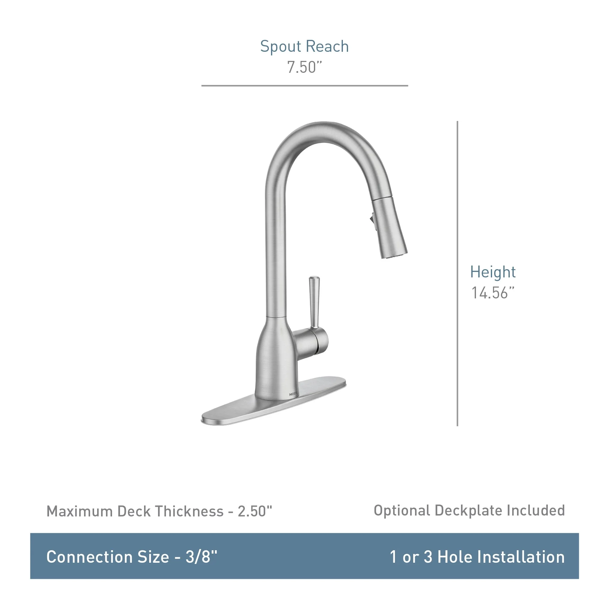 Moen 87233 Adler 1.5 GPM Single Hole Pull Down Kitchen Faucet - Spot Resist Stainless