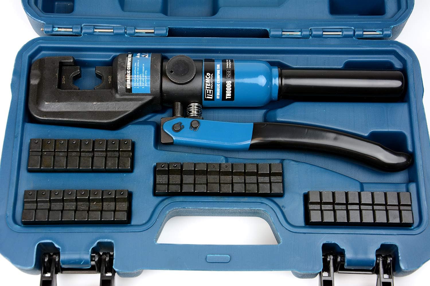 TEMCo TH0006 Hydraulic Electrical Cable Lug / Terminal Crimper Kit with 18 Die Sets 12 AWG - 00 (2/0) (5 US TON )
