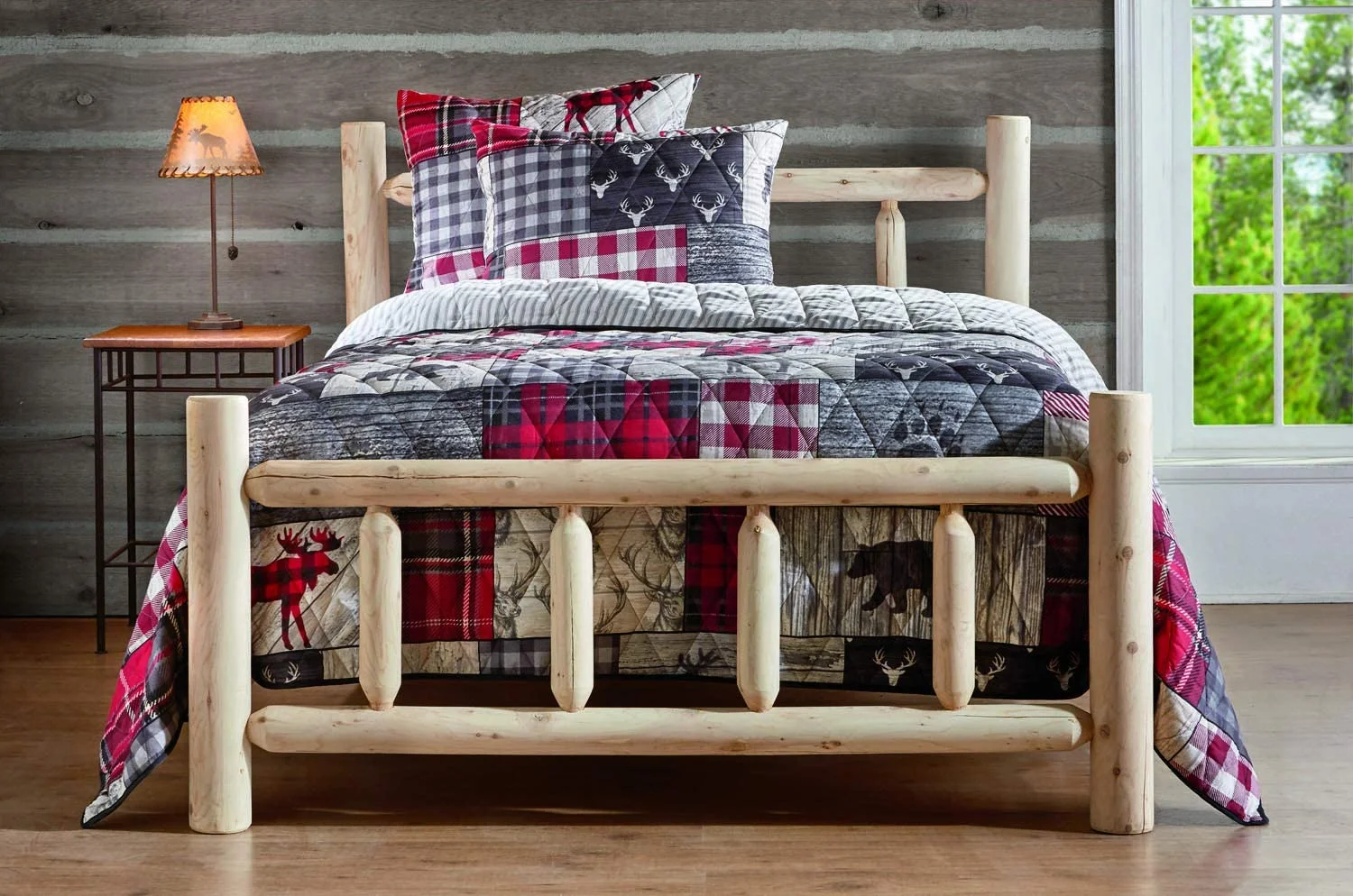 Cedar Log Queen Bed with Headboard and Footboard, Rustic Natural Unfinished Wooden Bed Frames