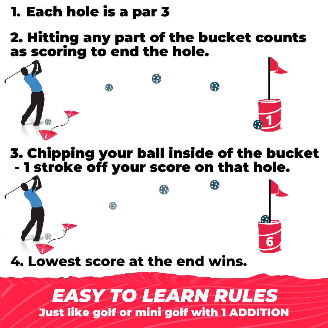 Bucketgolf the Ultimate Backyard Golf Game for Kids and Adults. Red (6 Hole)