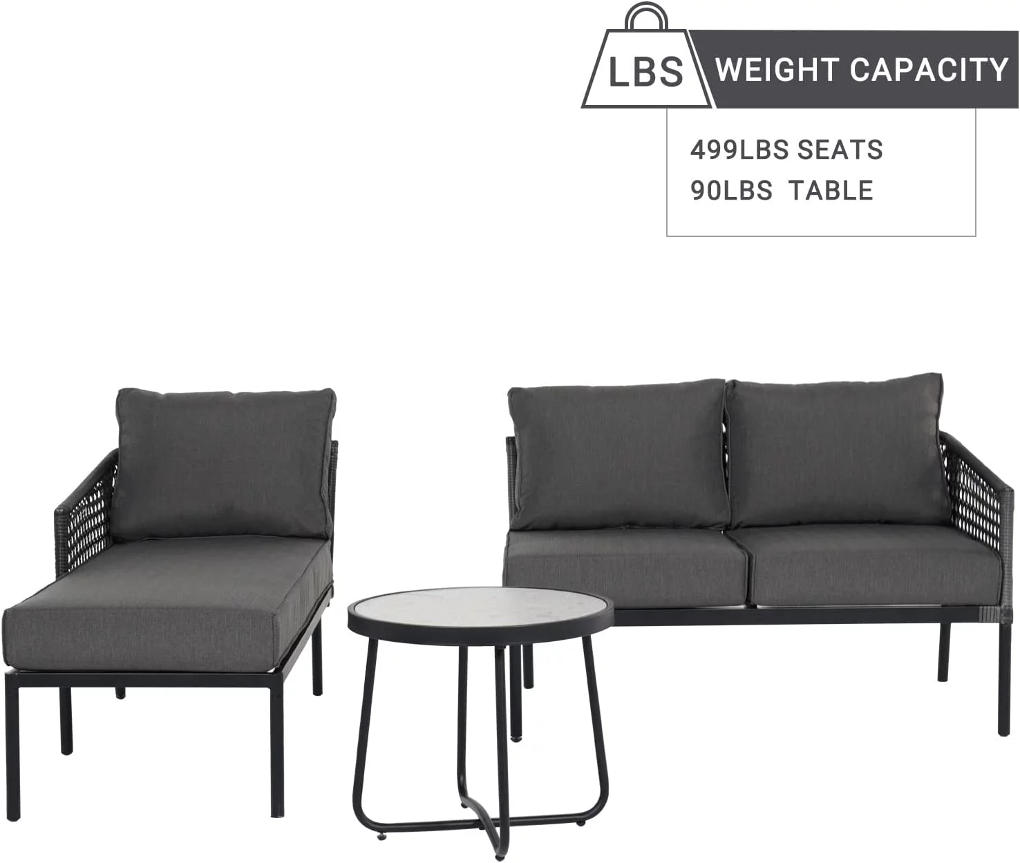 Grand Patio 3-Piece Patio Furniture Small Sectional Sofa Set All-Weather Wicker Conversation Set for Outdoor Garden Backyard with Cushions, Side Table, Gray