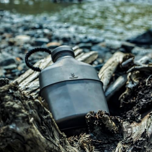 SILVERANT Camping Canteen Titanium Military Canteen Mess Kit Ultralight Camping Mug with Carry Pouch & Cup Foldable Handle -Bottle 1000ml, Cup 600ml