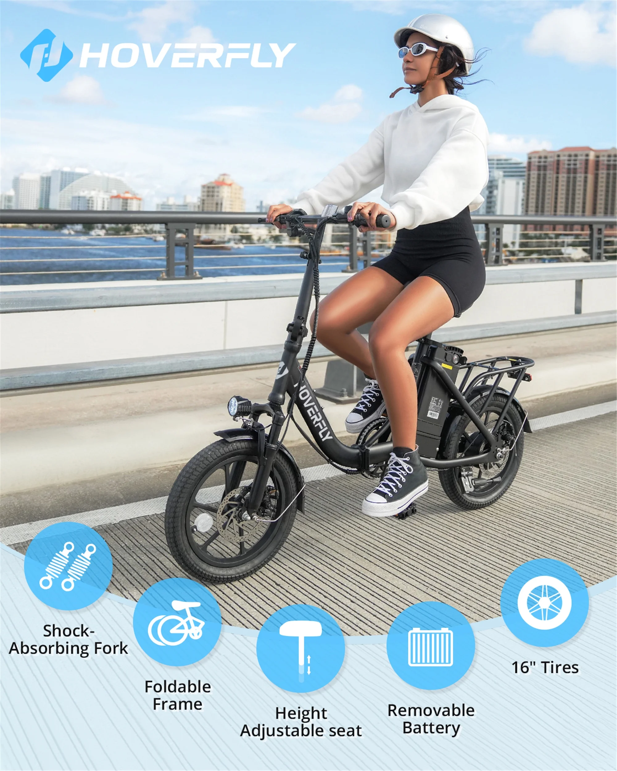 HOVERFLY 16" Folding Adults Electric Bikes, 500W/36V/15.5mph Folding City Ebike for Adult Men Women,Black - Curated Treasures Market
