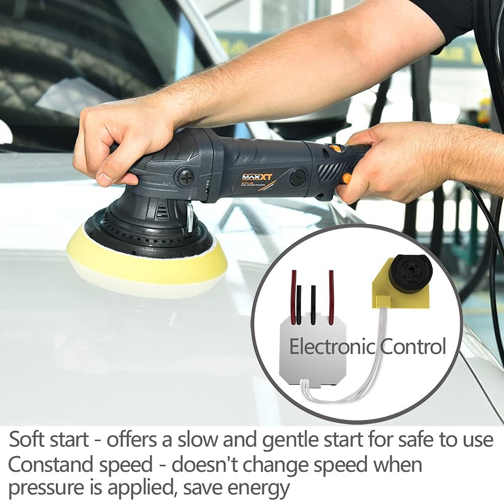 MAXXT Car Buffer Polisher Rotary Variable Speed Car Polishing Machine 7 Inch Car Detailing Kit with D and Side Handle, Woolen fleece hood, Terry polishing bonnet, Sanding discs