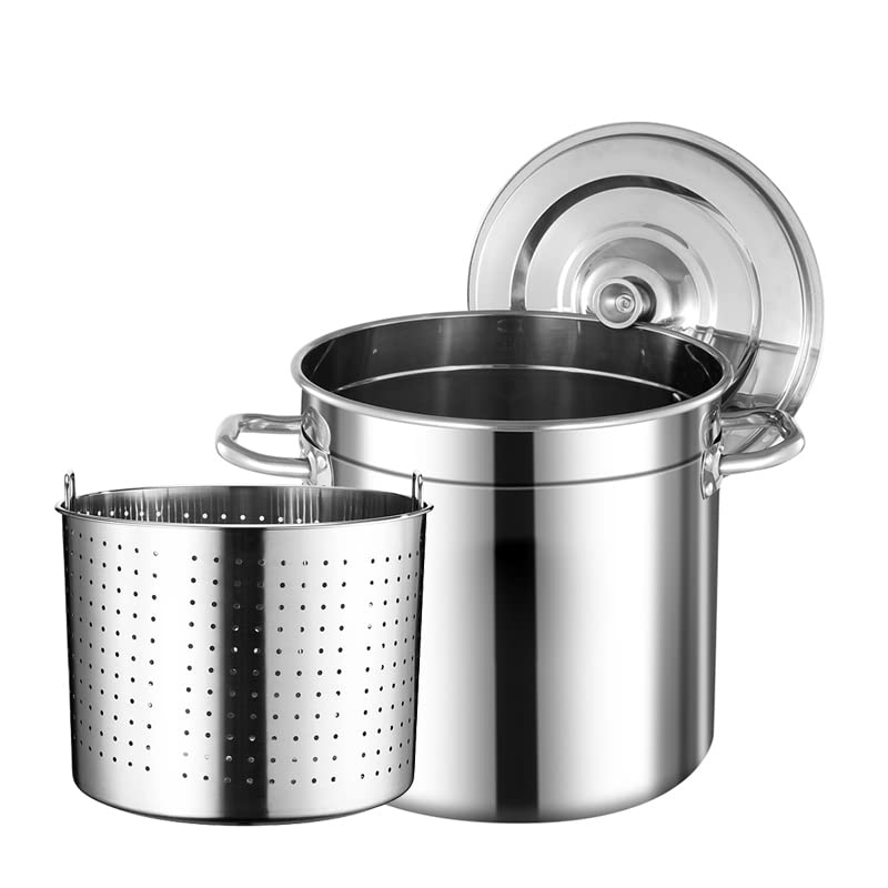 Stainless Stockpot Large Crab Seafood Boil Pot with Strainer Basket Heavy Kettle Turkey Deep Fryer Crawfish Clam Steamer for Steaming Boiling Canning