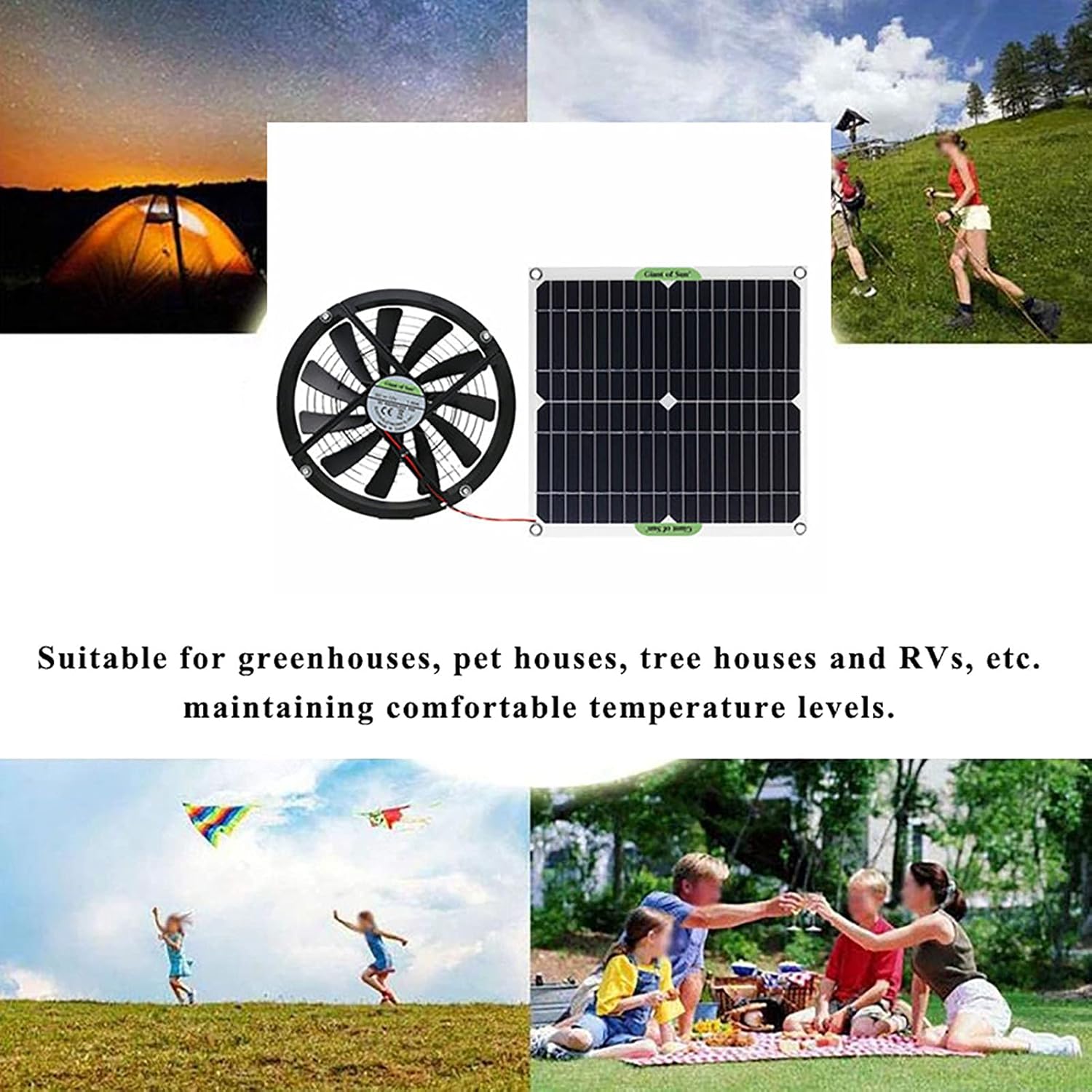 Solar Panel Powered Fan, ventilator IP65 Waterproof 100W 12V Solar Exhaust Fan for Dog Chicken House Greenhouse Rv Roof Quietly Cools and Ventilates