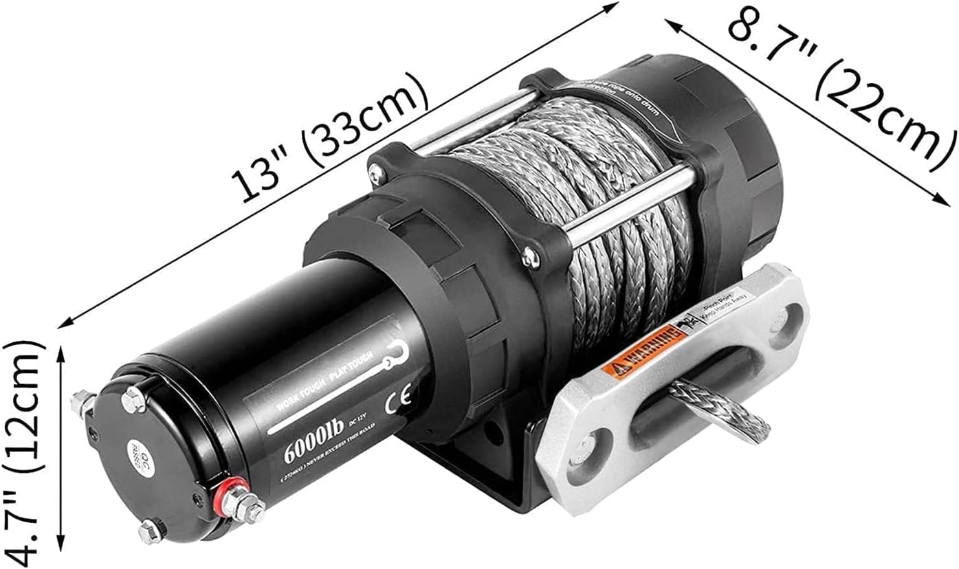 VEVOR Electric Winch 6000lb Load Capacity Truck Winch Synthetic Rope with Wireless Remote Control, Powerful Motor for ATV UTV Off Road Trailer