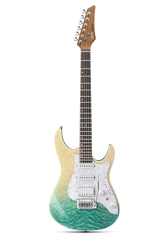 Donner 39 Inch Electric Guitar, DST-550 Color Gradient Poplar Body, Laurel Fretboard & Maple Veneer, 7 Tone Options, Tremolo Bridge, for Intermediate & Pro Players, Bonus Bag – Amethyst white burst