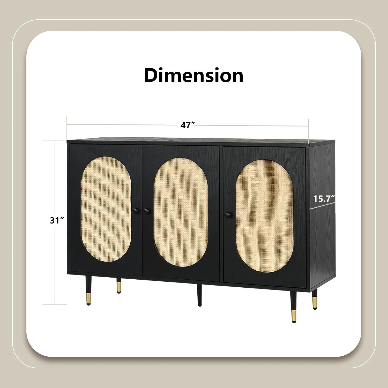 Catrimown Buffet Cabinet, Rattan Sideboard Storage Cabinet, Credenzas and Sideboards Cabinet Accent Cabinet for Living Room, Black
