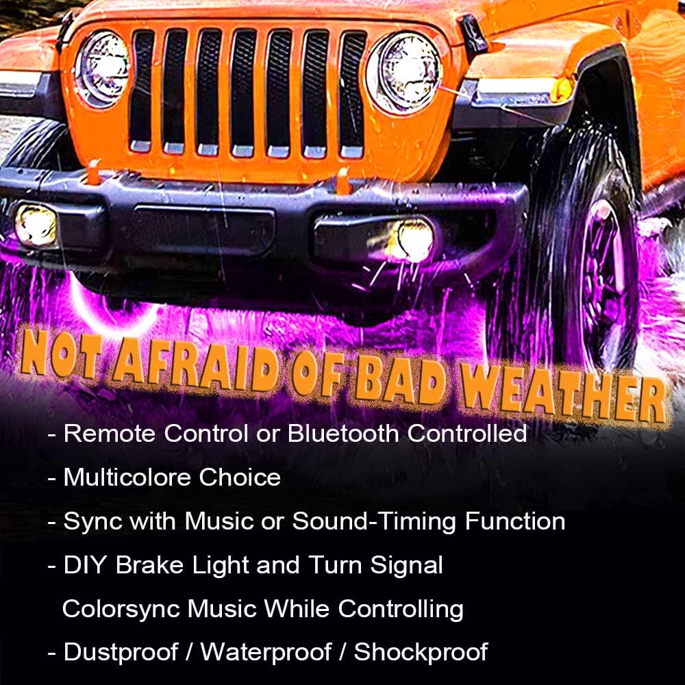 15.5IN RGB LED Wheel Light Kit-4PCS Single Row,Multicolor/waterproof,with Lock Function w/Turn Signal/Braking Functionand Can Controlled by Remote/app,Applicable to all trucks.SUVs