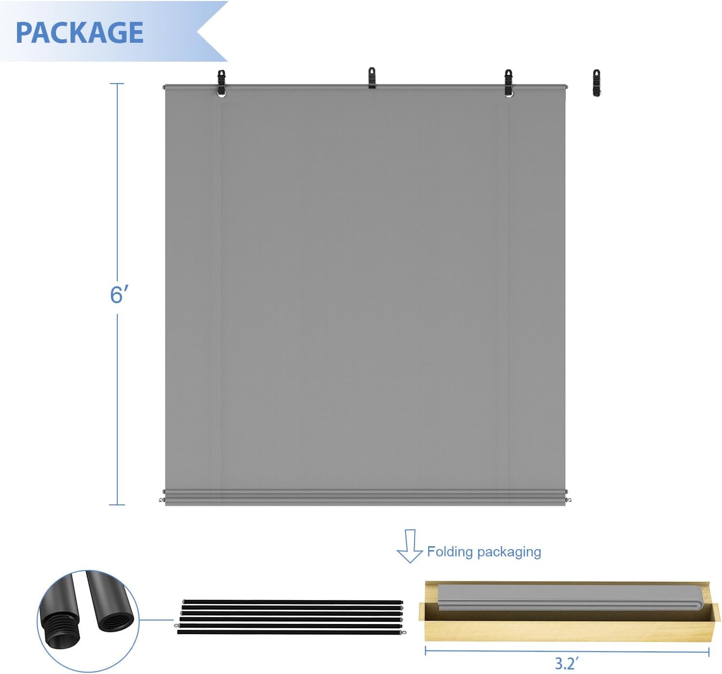 E&K Sunrise 8'W x 8'H Roll Up Shade Outdoor Roller Shade Blind Sun Shade UV Block for Patio Porch Backyard Gazebo Deck Pergola (Gray)