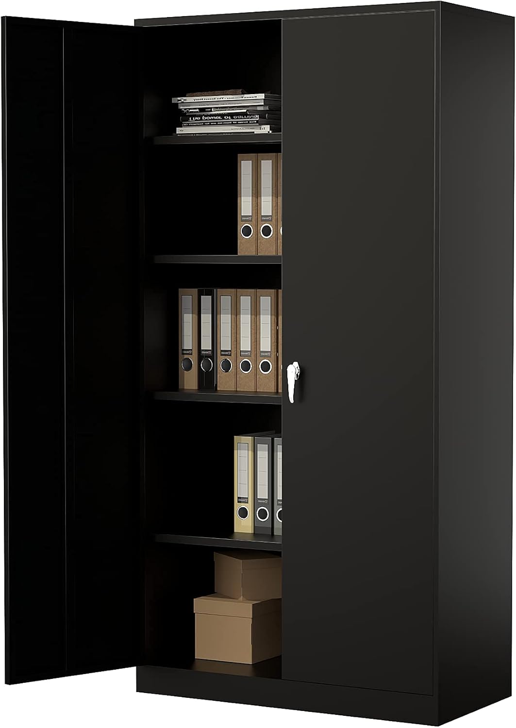 BYNSOE Metal Locker Storage Cabinets, 72” White Tall Steel Wardrobe, Employees Locker with Hanging Rod, Shelves and Lockable Doors for Home, School, Office - Assembly Required (White3)