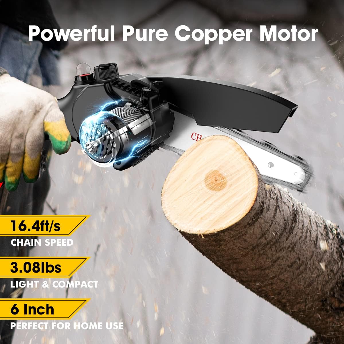 6-inch Mini ChainSaw, SeeSii Cordless Chainsaw with 2x 2.0Ah Batteries Auto-oil System One-Handed Electric Chain Saw Electric Pruning Chainsaw for Wood Cutting Garden Logging Trimming Branch