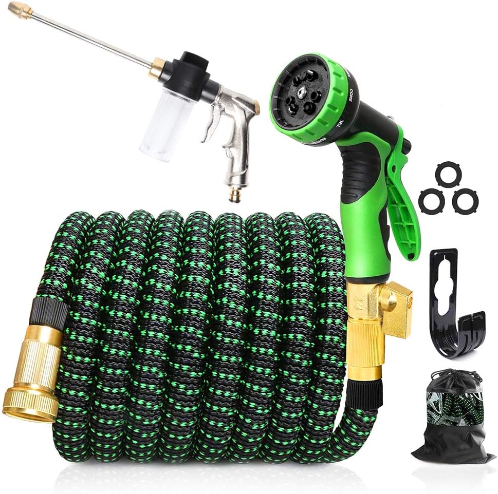 Upgraded Expandable Garden Hose,75 FT, 3/4" Solid Brass Connectors,10 Function Spray Hose Nozzle, Leak Proof and Lightweight Retractable Water Hose, Durable 3-Layers Latex Collapsible Hose Pack of 2