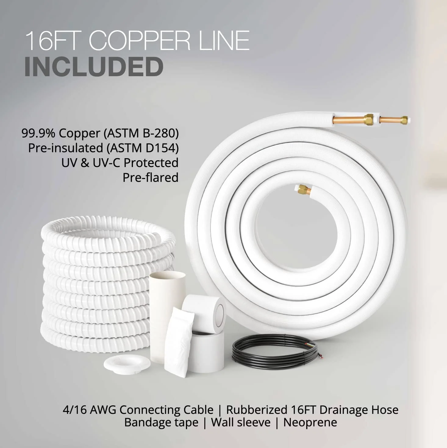 OLMO 9000 BTU 115V Wall Mounted Mini Split Heat Pump Air Conditioner With 16ft Kit Cover 400 Sq Ft