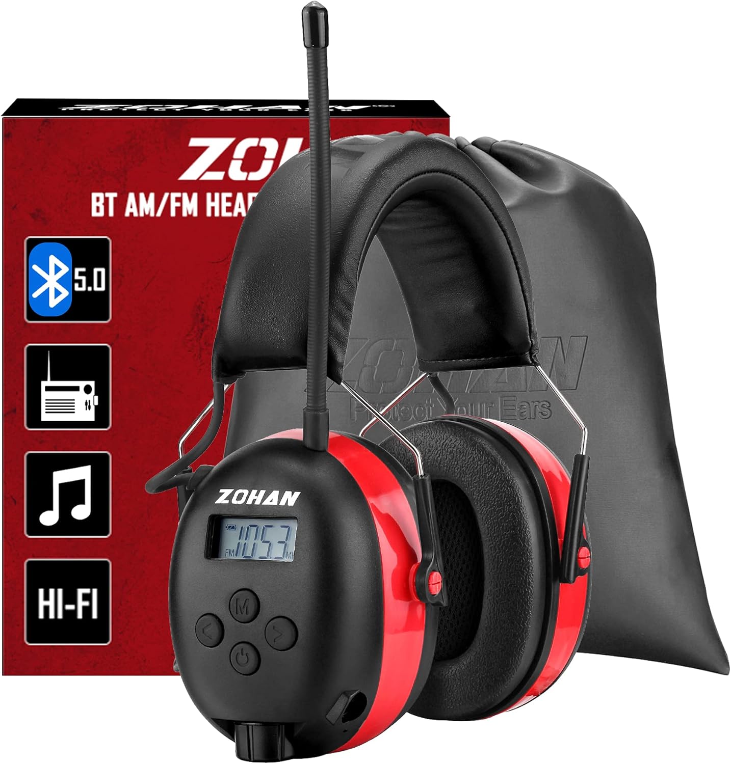 ZOHAN EM042 AM/FM Radio Headphone with Digital Display, Ear Protection Noise Reduction Safety Ear Muffs, Ultra Comfortable Hearing Protector for Lawn Mowing and Landscaping - Yellow