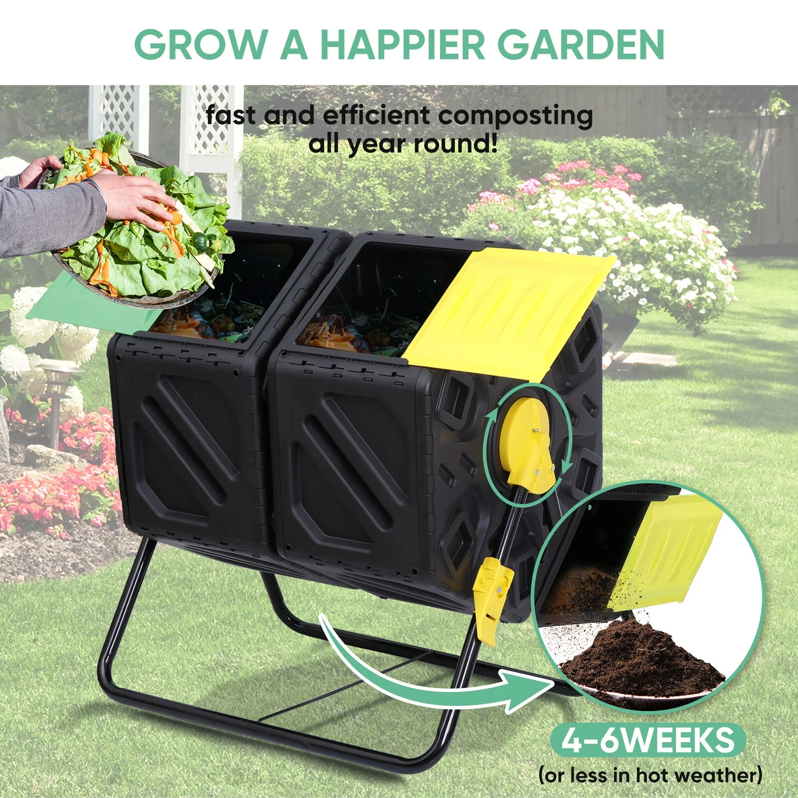 Compost Bin 18.5/37/43 Gallon Composting Tumbler BPA Free Rotating Outdoo Garden - Curated Treasures Market