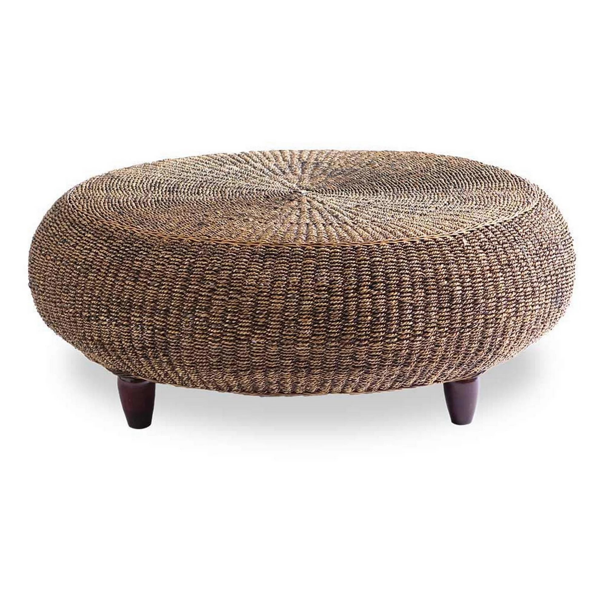 Benjara  43 in. Modern Round Table with Wicker Woven Hardwood Frame, Espresso Brown