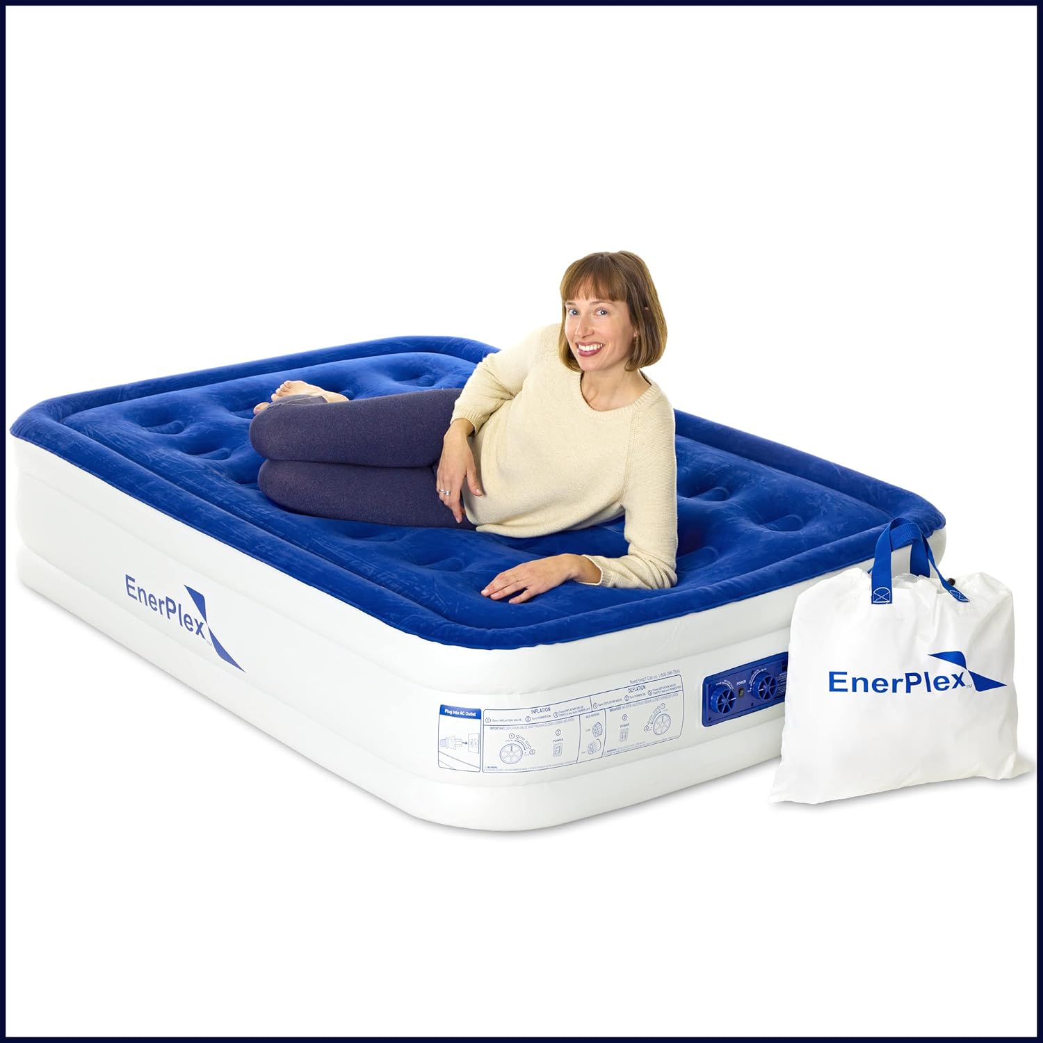 EnerPlex Air Mattress for Camping - Luxury 15 Inflatable Queen Mattress Bed w/ Built-in Dual Pump for Travel & Home Use