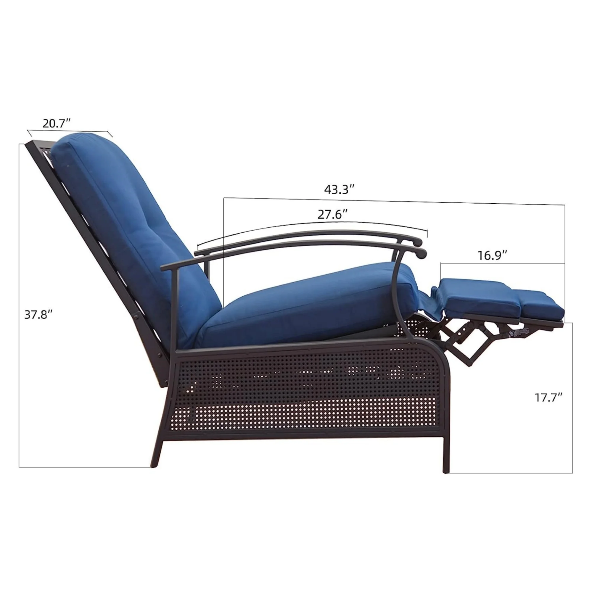 Adjustable Outdoor Recliner Chair with Removable Cushions - 63.8 - Relax in style and comfort outdoors