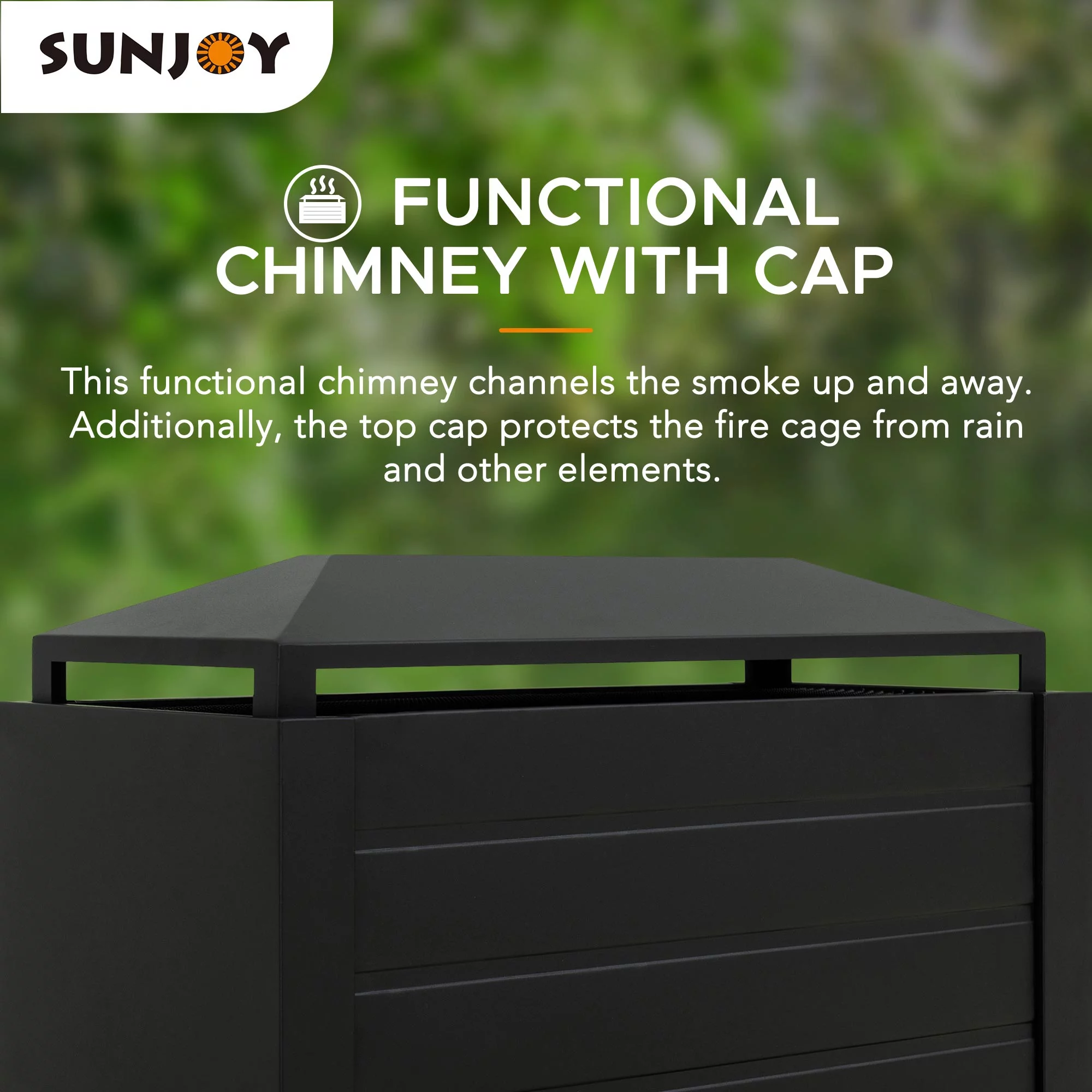Sunjoy Wood Burning Fireplace – Matte Black Outdoor Steel Fireplace with Chimney, Log Holders, Fireplace Tool, and PVC Cover
