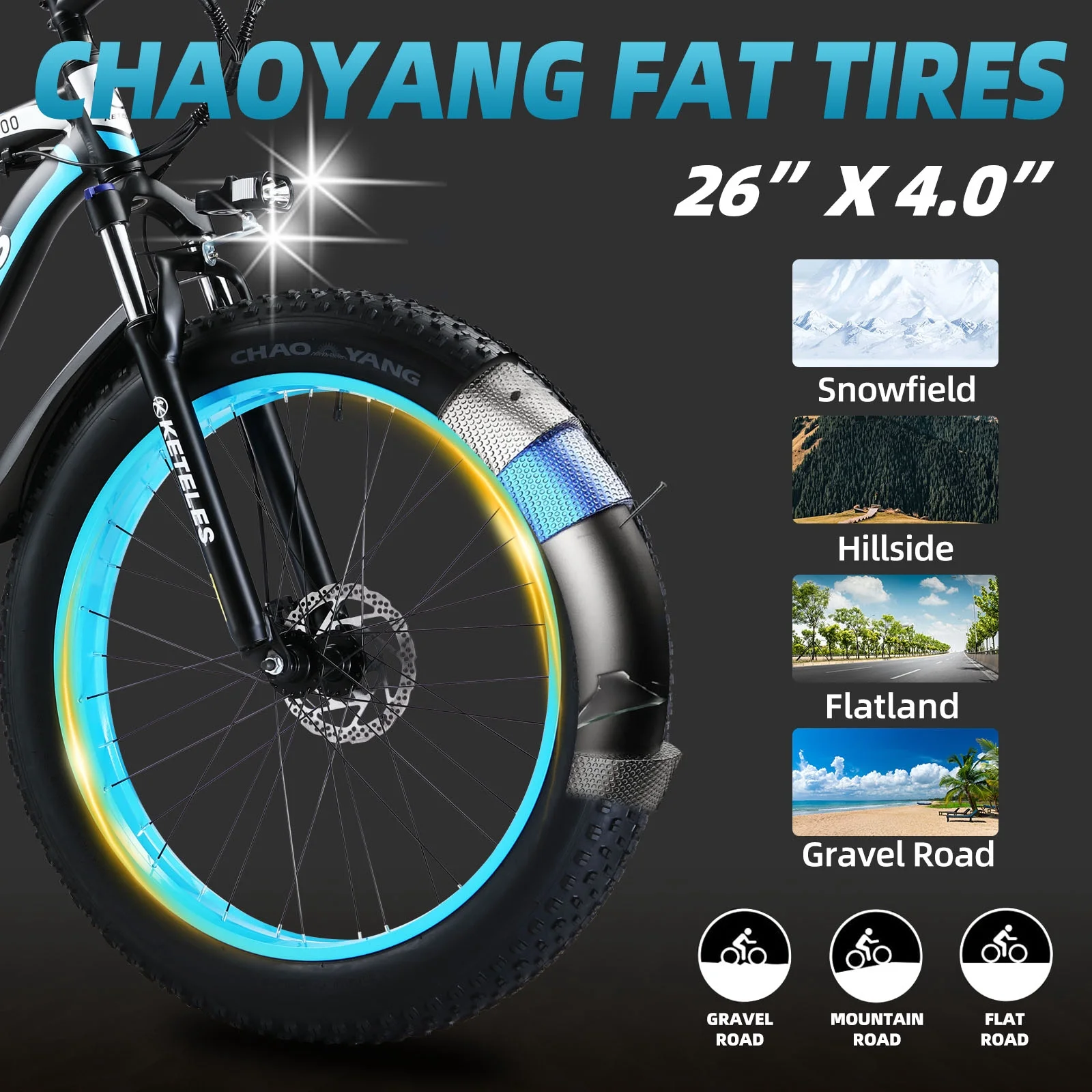 KETELES Electric Bike for Adults Ebike, 750W Adults E Bike, Electric Mountain Bicycle 48V 13AH Removable Battery, 26" Fat Tire Electric Bike