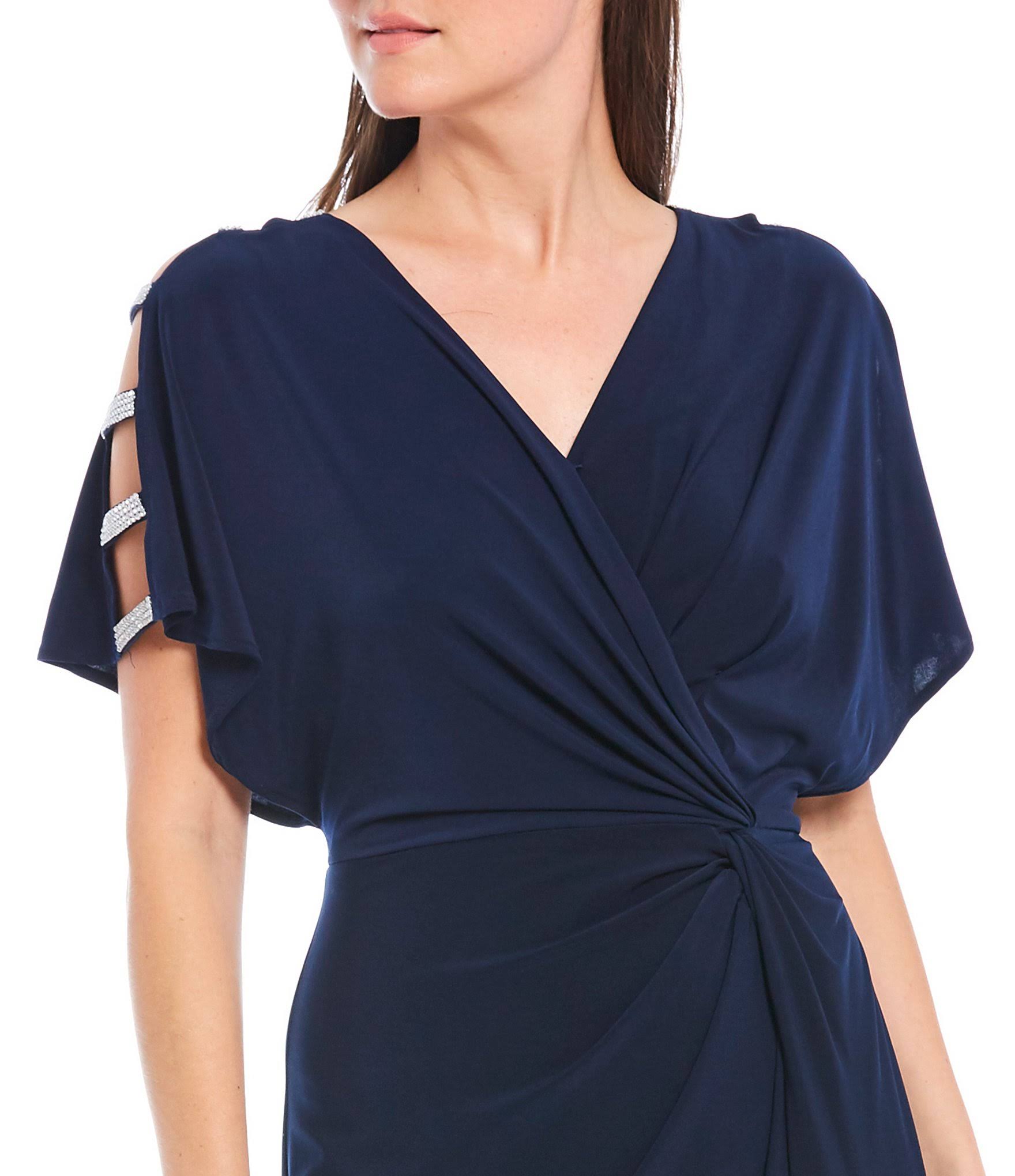Alex Evenings Embellished Sleeve Knot Front Gown - Pink - 6