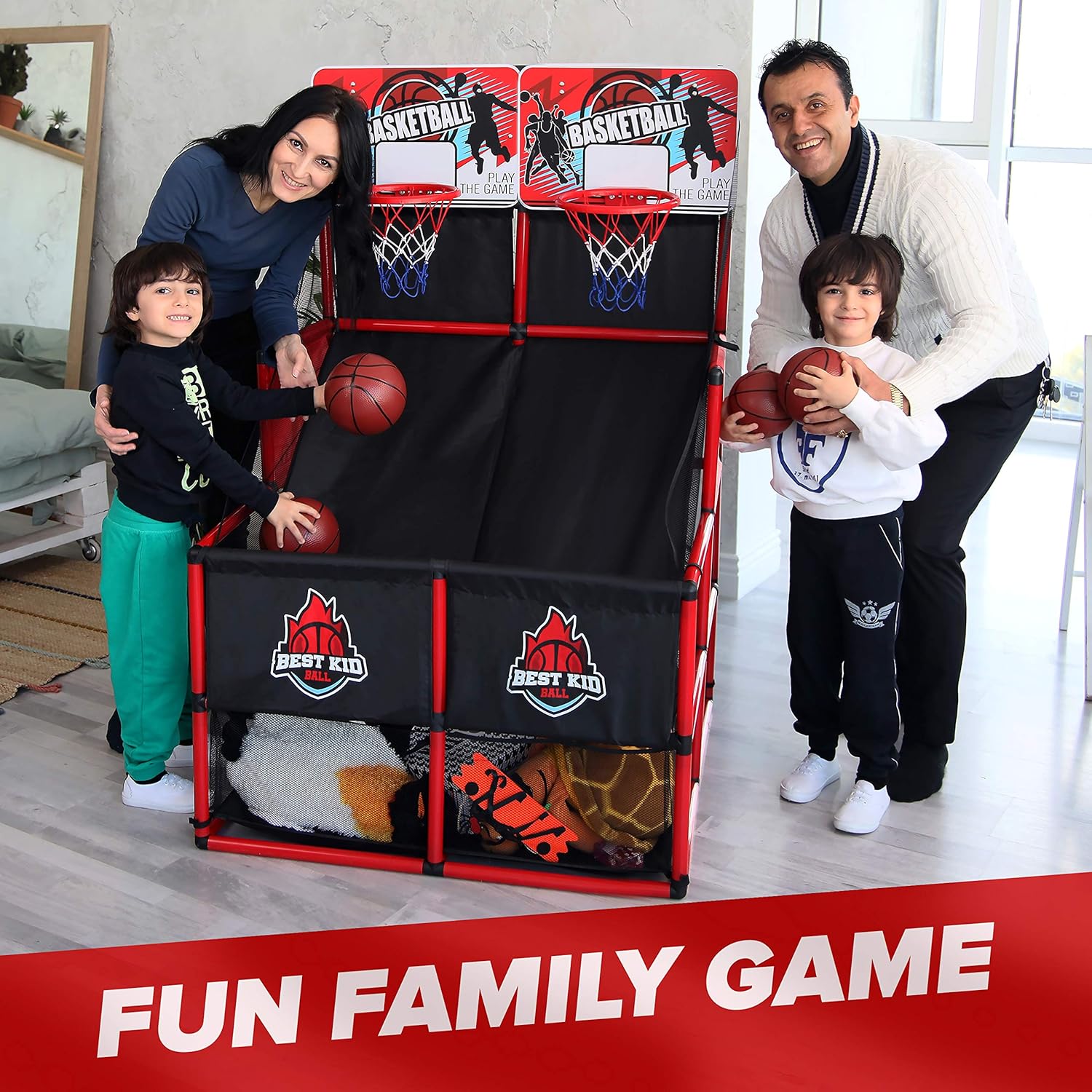 BESTKID BALL Indoor Basketball Game - Double Shot Basketball Arcade – Indoor Basketball Hoop for Kids – Premium Basketball Arcade Game Indoor with Pump – Easy and Quick Assembling