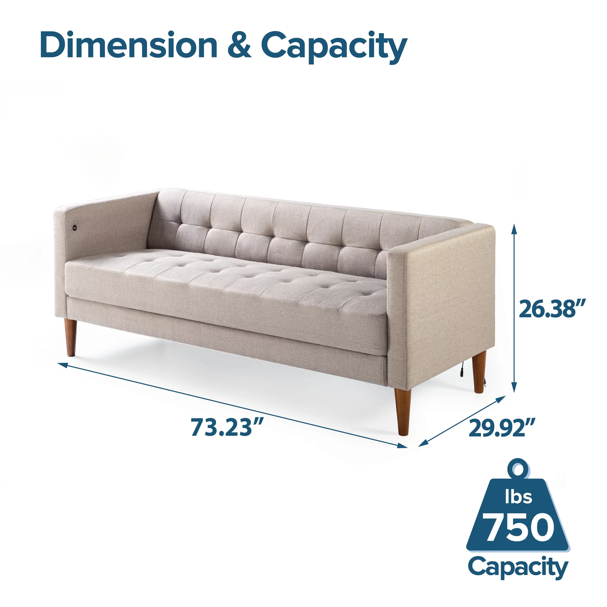 Zinus Pascal Fabric Sofa Couch with USB Ports, Oatmeal