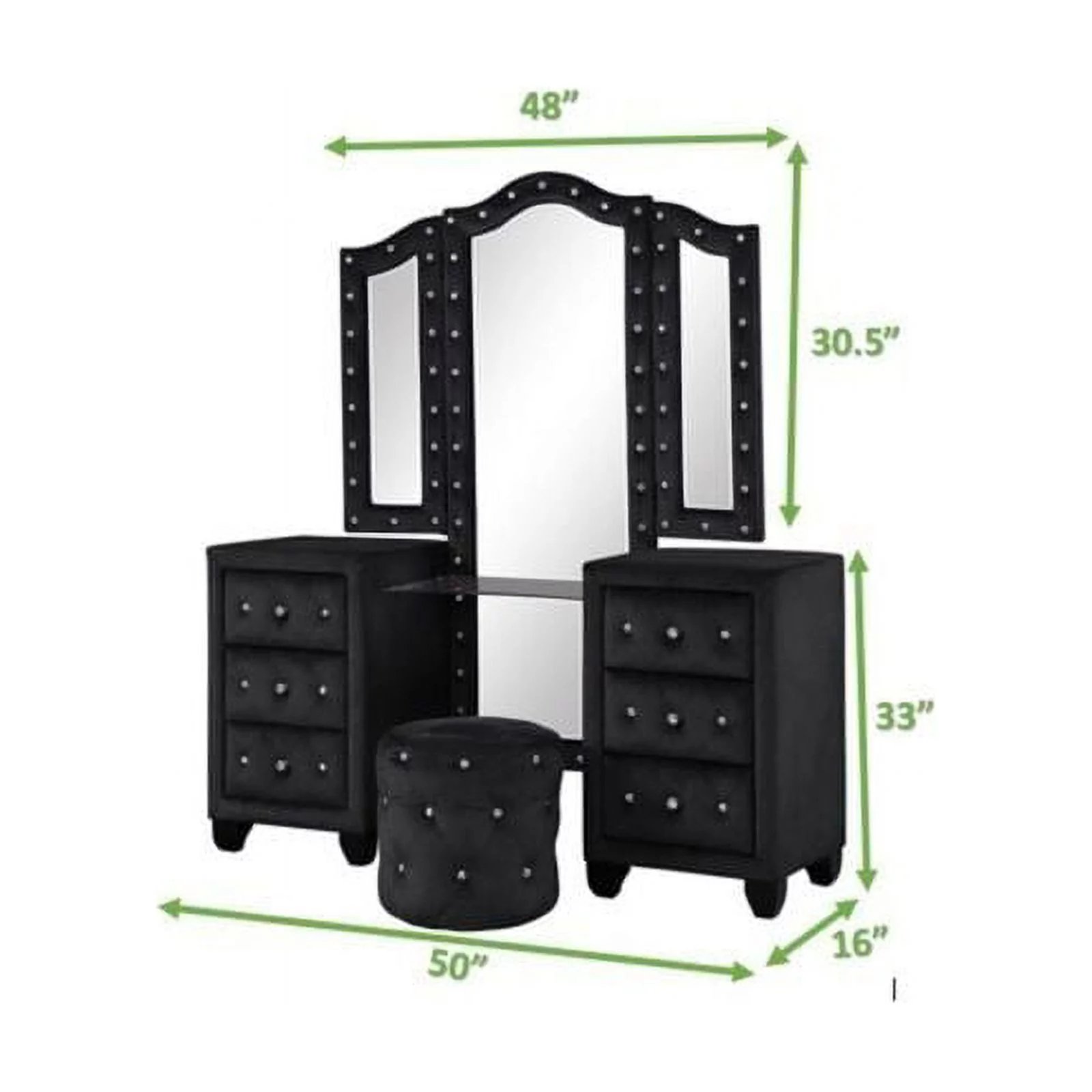 Sophia Queen 4 Pc Vanity Upholstery Bedroom Set Made With Wood in Black
