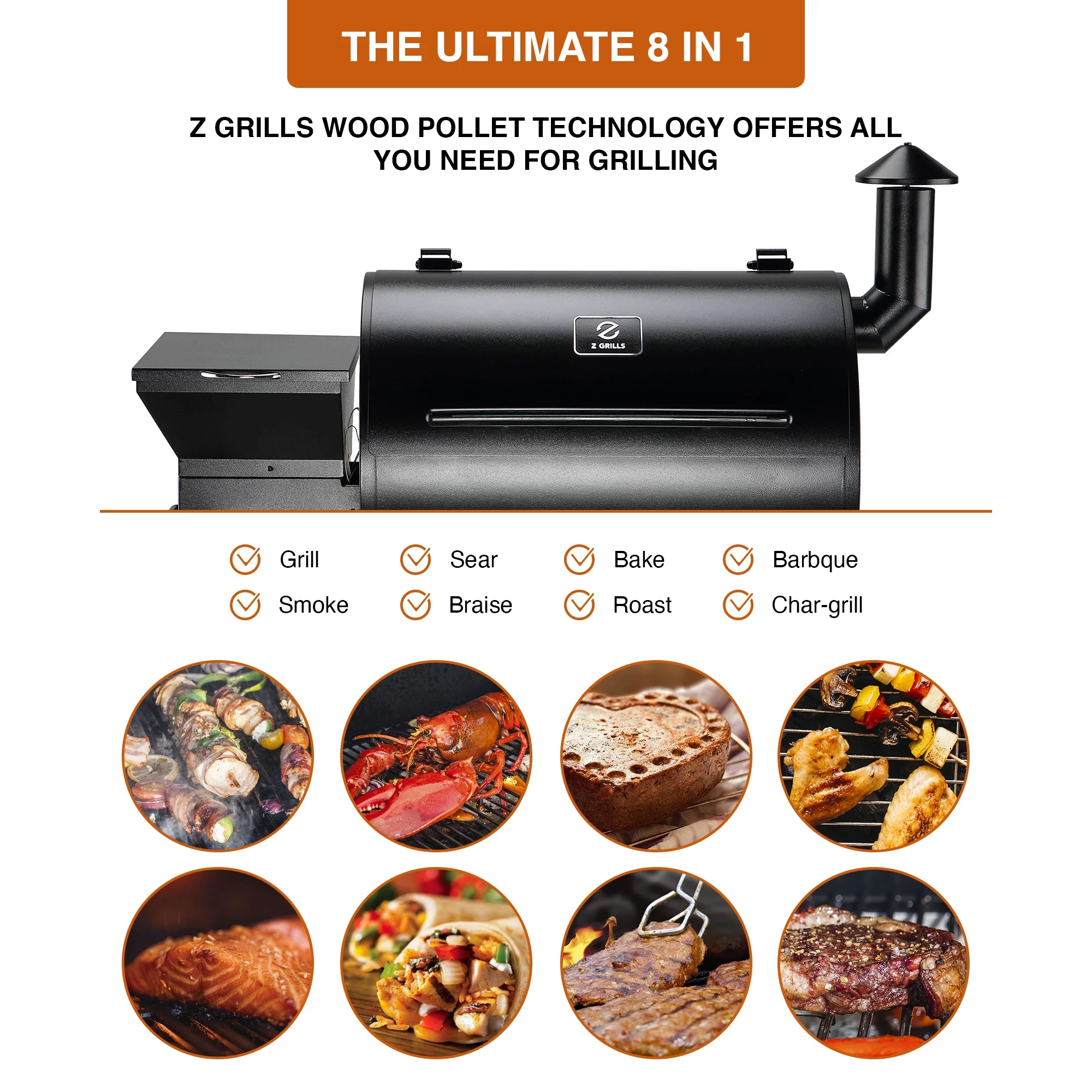 Z GRILLS ZPG-10002B 1060 sq. in. Wood Pellet Grill and Smoker 8-in-1 BBQ Black