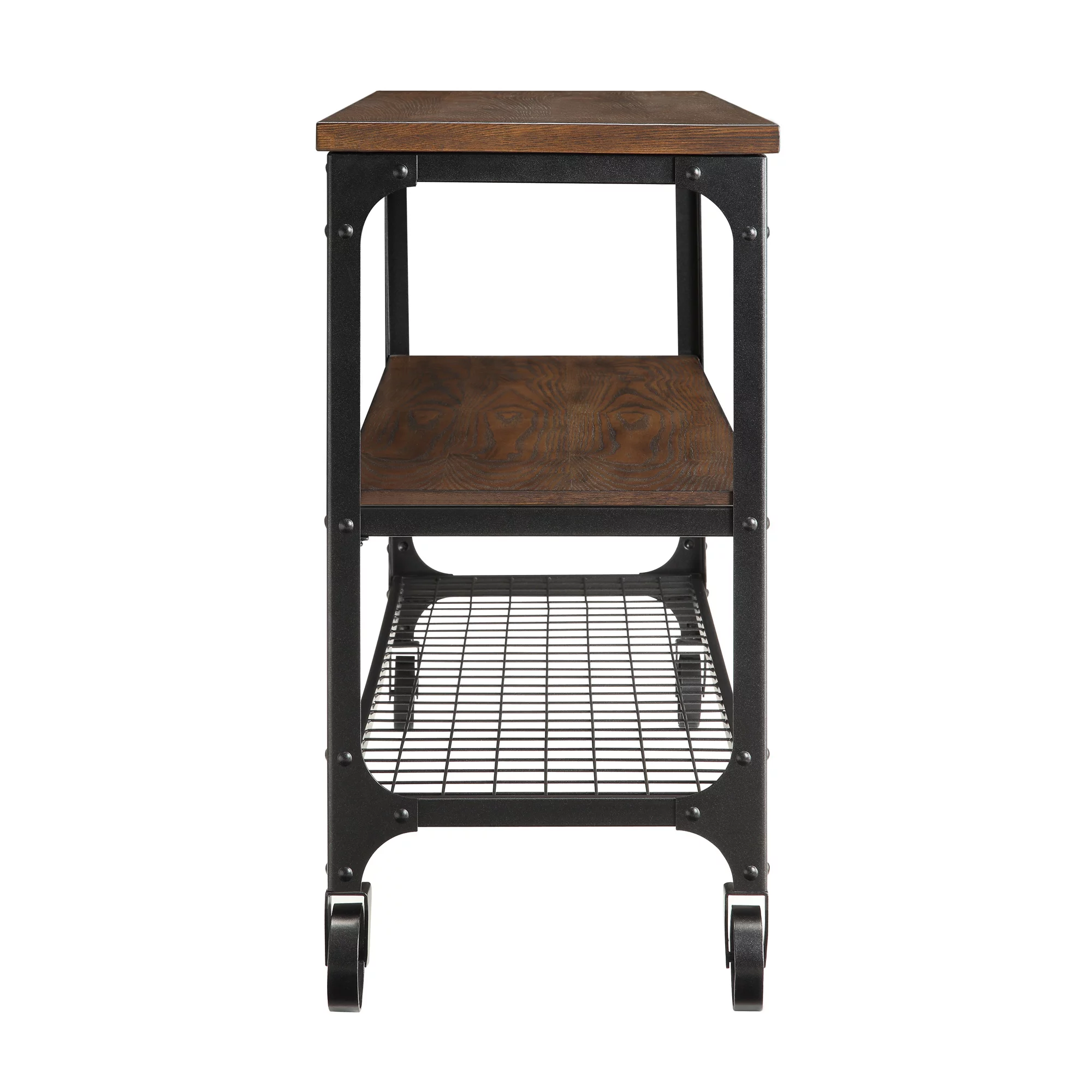 Weston Home Avery Industrial Wood and Metal Console Table with Wheels, Black/Brown Finish