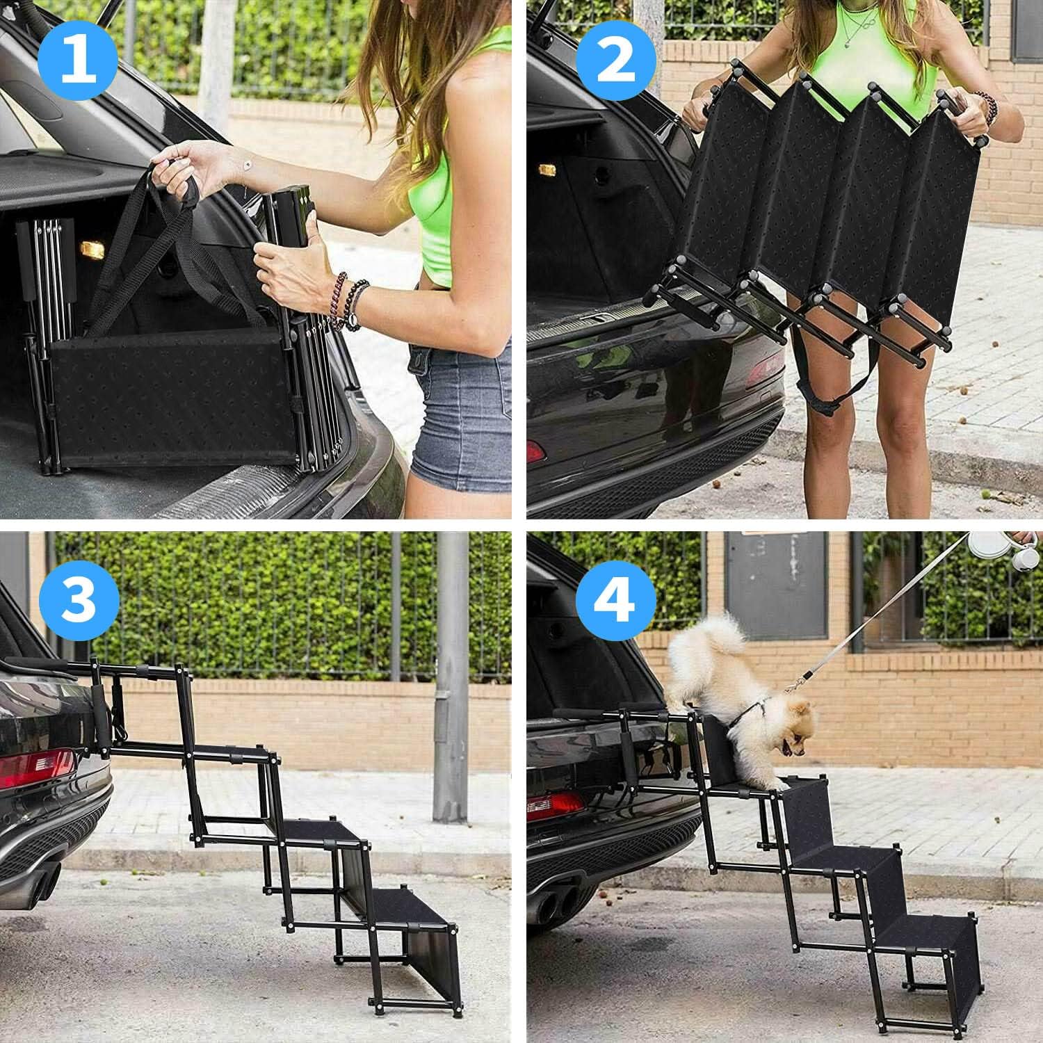 Portable Dog Stairs Foldable Step Stair Lightweight Non-Slip Pet Stairs for High Beds, Trucks, Cars and SUV Pack of 2