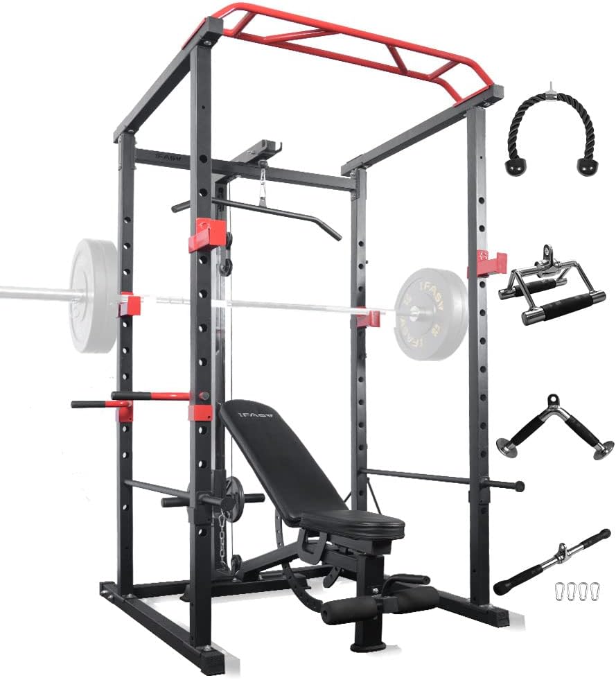 IFAST Multi-Functional Power Cage,Home Adjustable Pullup Squat Rack 1000Lbs Capacity Comprehensive Fitness Barbell Rack
