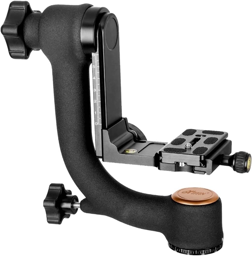 HIFFIN 360 Degree Gimble Tripod Head Panoramic Gimbal Tripod Head with Arca-Swiss Standard 1/4'' Quick Release Plate and Bubble Level for Digital