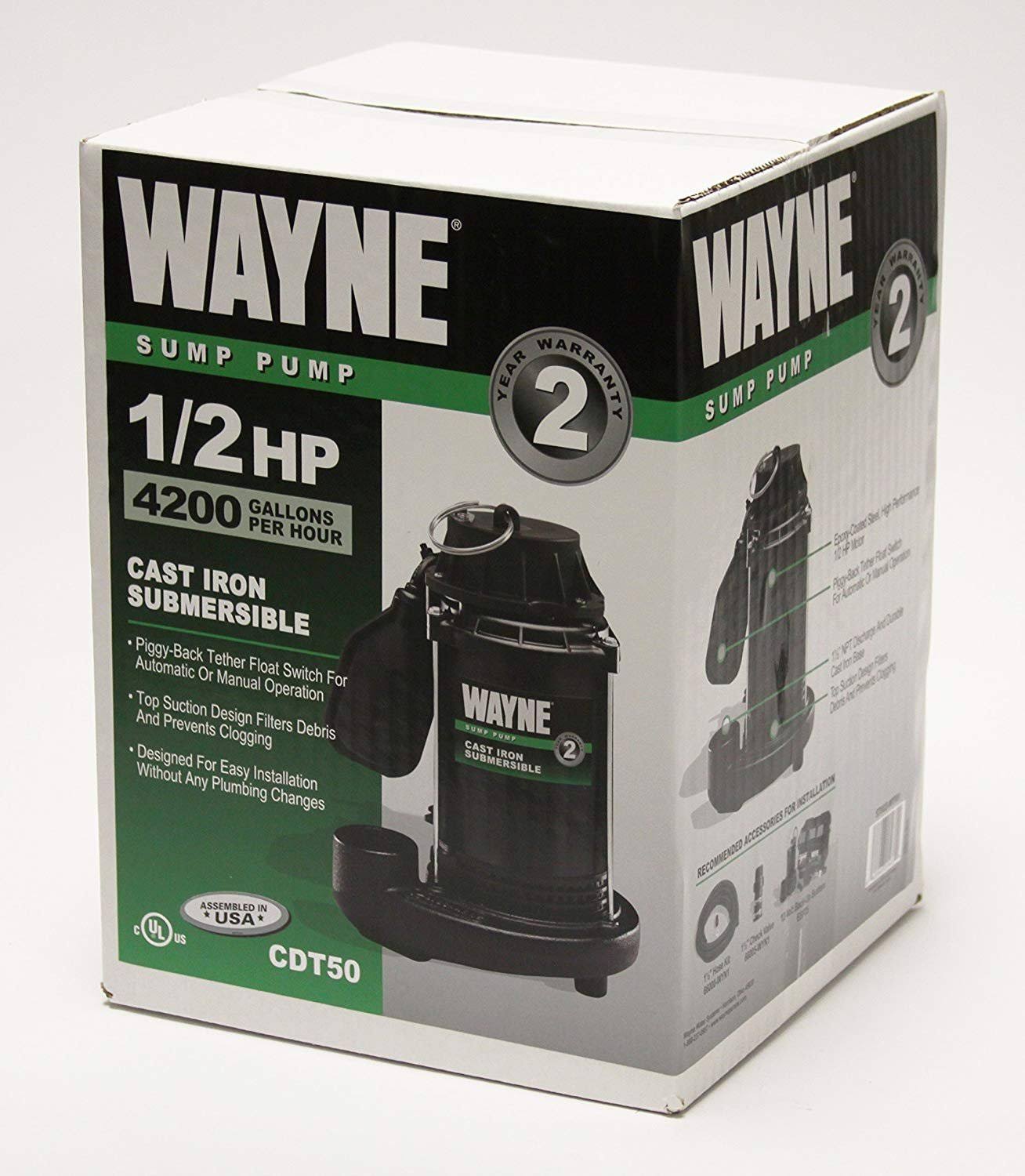 Wayne 1/2 HP Cast-Iron Submersible Sump Pump CDT50