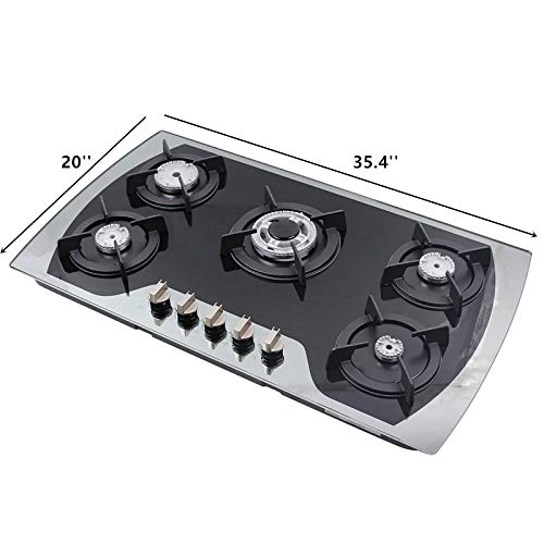 Gas Cooktop 30 Inch Gas Stove Cooktop Stove Burner Tempered Glass Built in 5 Burners Gas Hob Grate Stovetop LPG/NG Convertible
