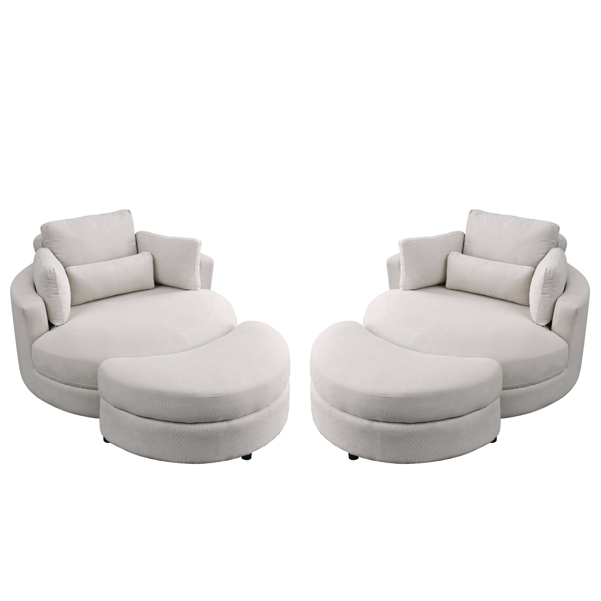 [Video] Welike Swivel Accent Barrel Modern Sofa Lounge Club Big Round Chair with Storage Ottoman Linen Fabric for Living Room Hotel with Pillows . *2PCS
