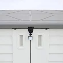 KINYING 4.2'x3.4'ft. Outdoor Large Horizontal Storage Shed, Weather Resistant Resin Tool Shed, Multi-Opening Door for Easy Storage of Trash Cans, Garden Tools, Lawn Mowers, Waterproof, Lock