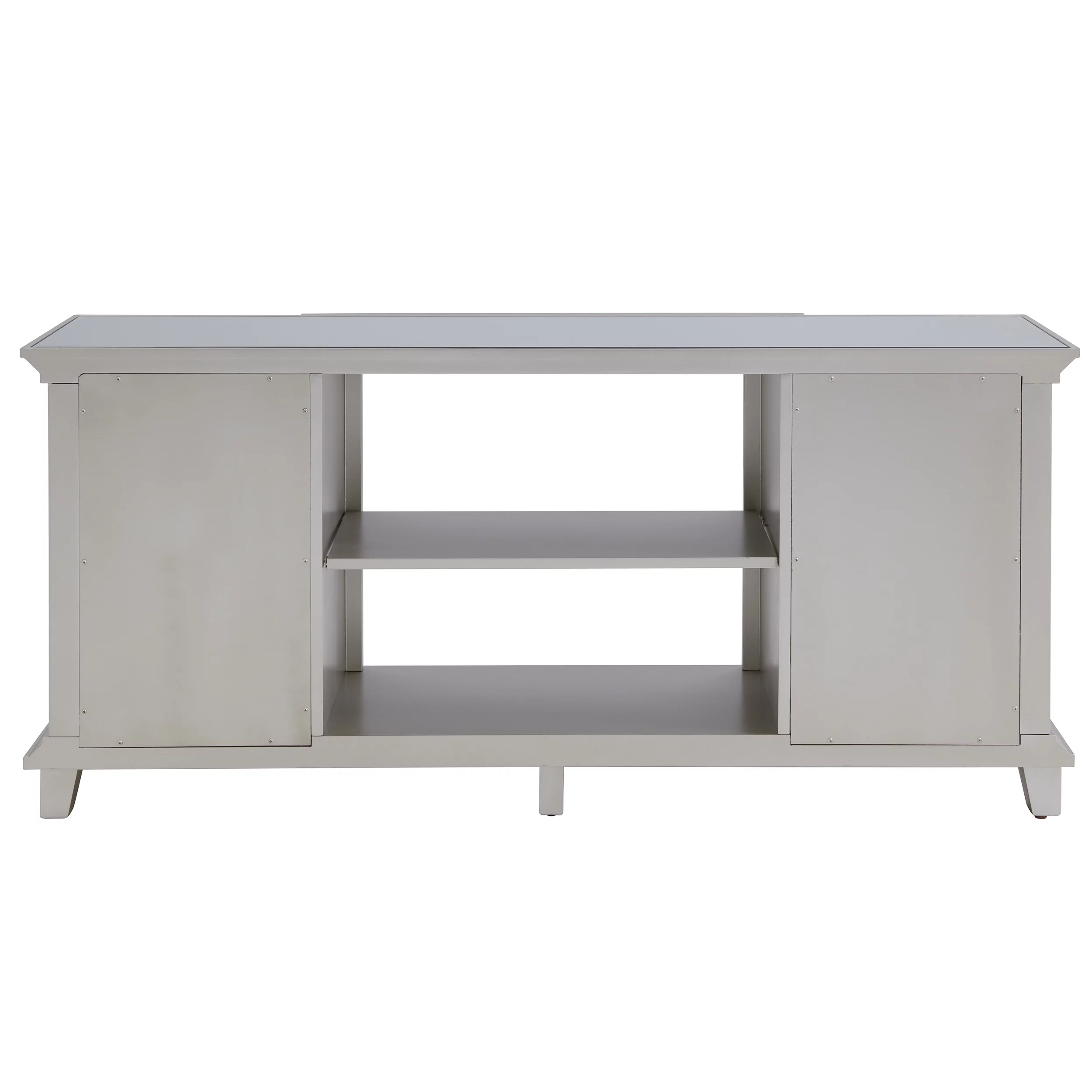 SEI Paddington Glam style Mirrored Media Console w/ Storage in Mirror and silver finish