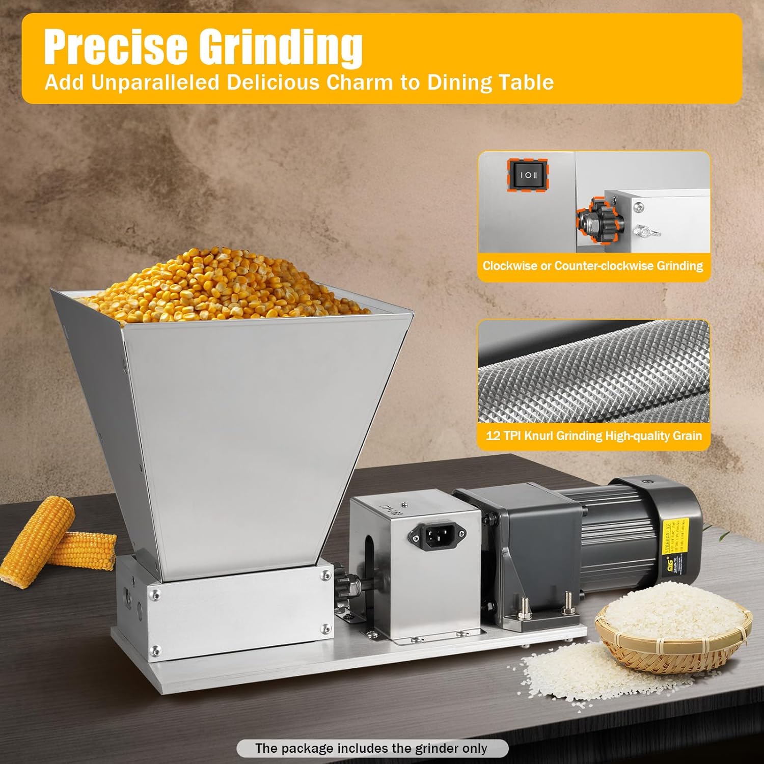 Grain Mill Grinder 60W Electric Barley Grinder Malt Crusher Machine Food Grade Stainless Steel Home Brew Grain Corn Wheat Mill Milling Grinding Machine 2 Rollers with 11lbs 4pcs Hoppers 110V US Plug